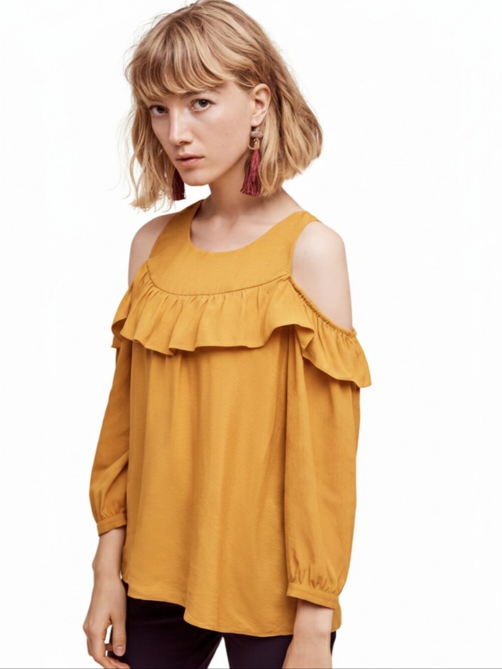Anthropologie Maeve Fall Boho Ruffle Cold Shoulder Shirt